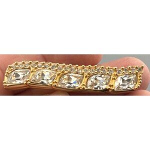 Swarovski Crystal Bar Brooch 2” Signed Gold Tone Marquise Clear Stones